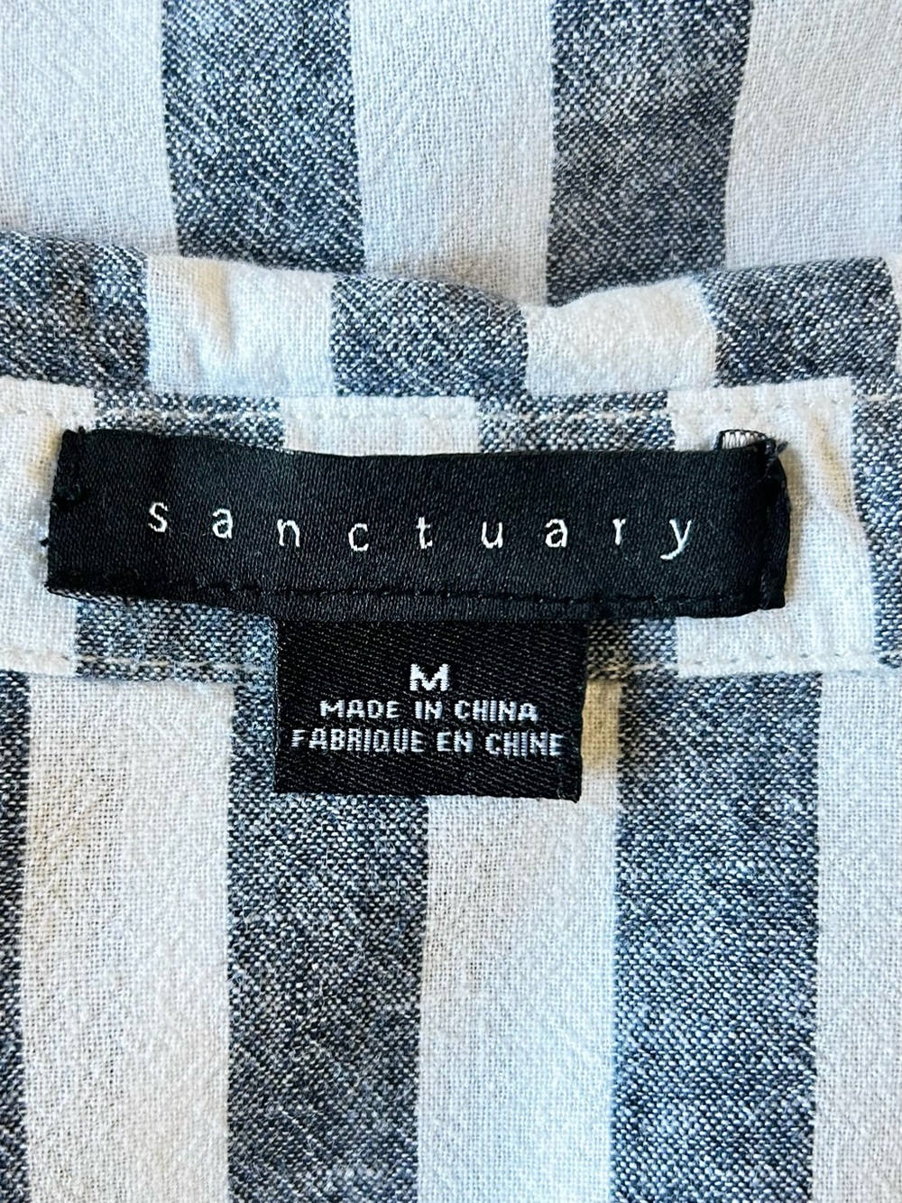 Sanctuary Linen Blend Striped Popover Top Blue White Coastal Medium - Picture 5 of 6
